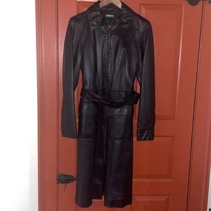 Benetton Real Leather Trench Coat. Sz 40 (US sz 4 women)